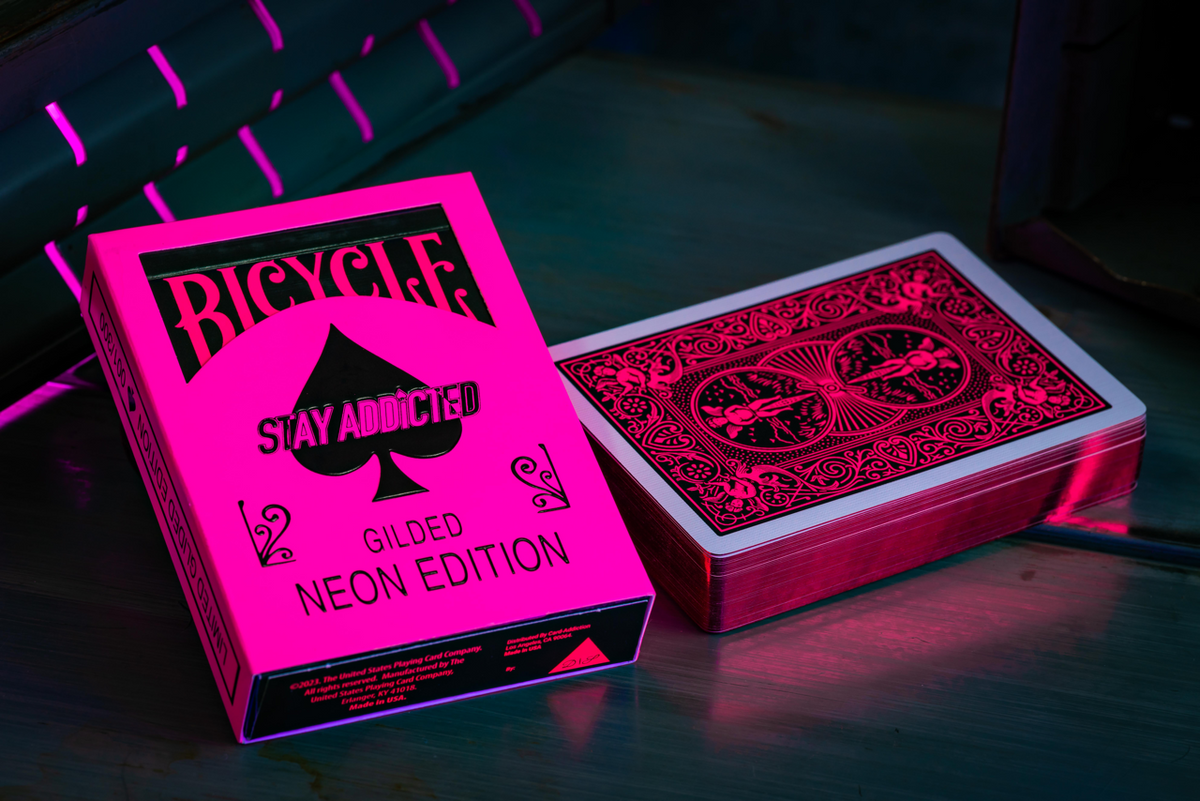 Gilded Bicycle Neon Rider Back Star-Fire Pink Deck Playing Cards