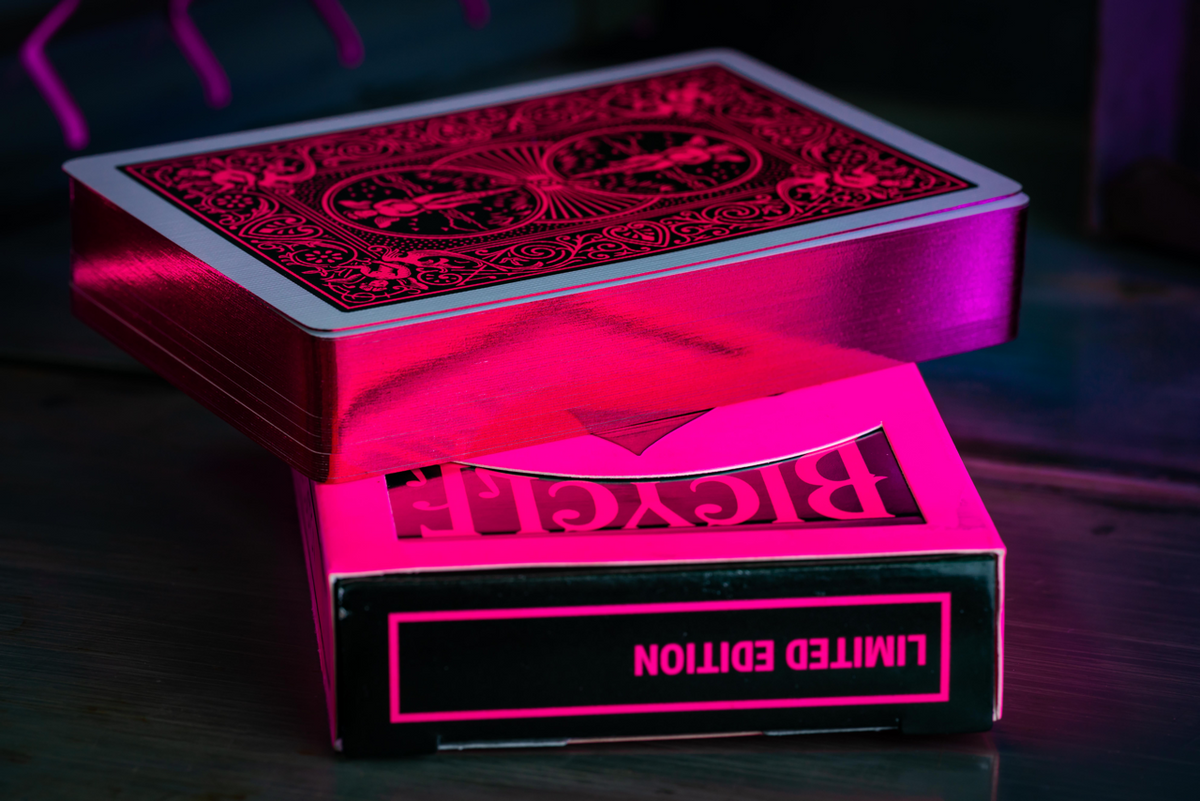 Gilded Bicycle Neon Rider Back Star Fire Pink Deck Playing Cards