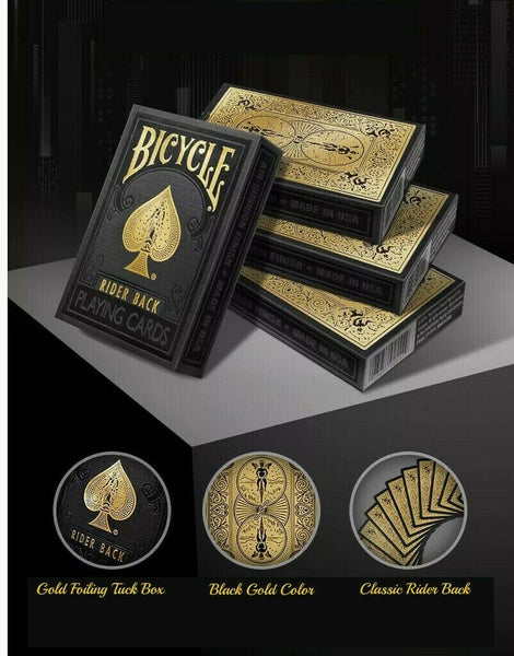 Bicycle Rider Back Black & Gold Playing Cards Rare